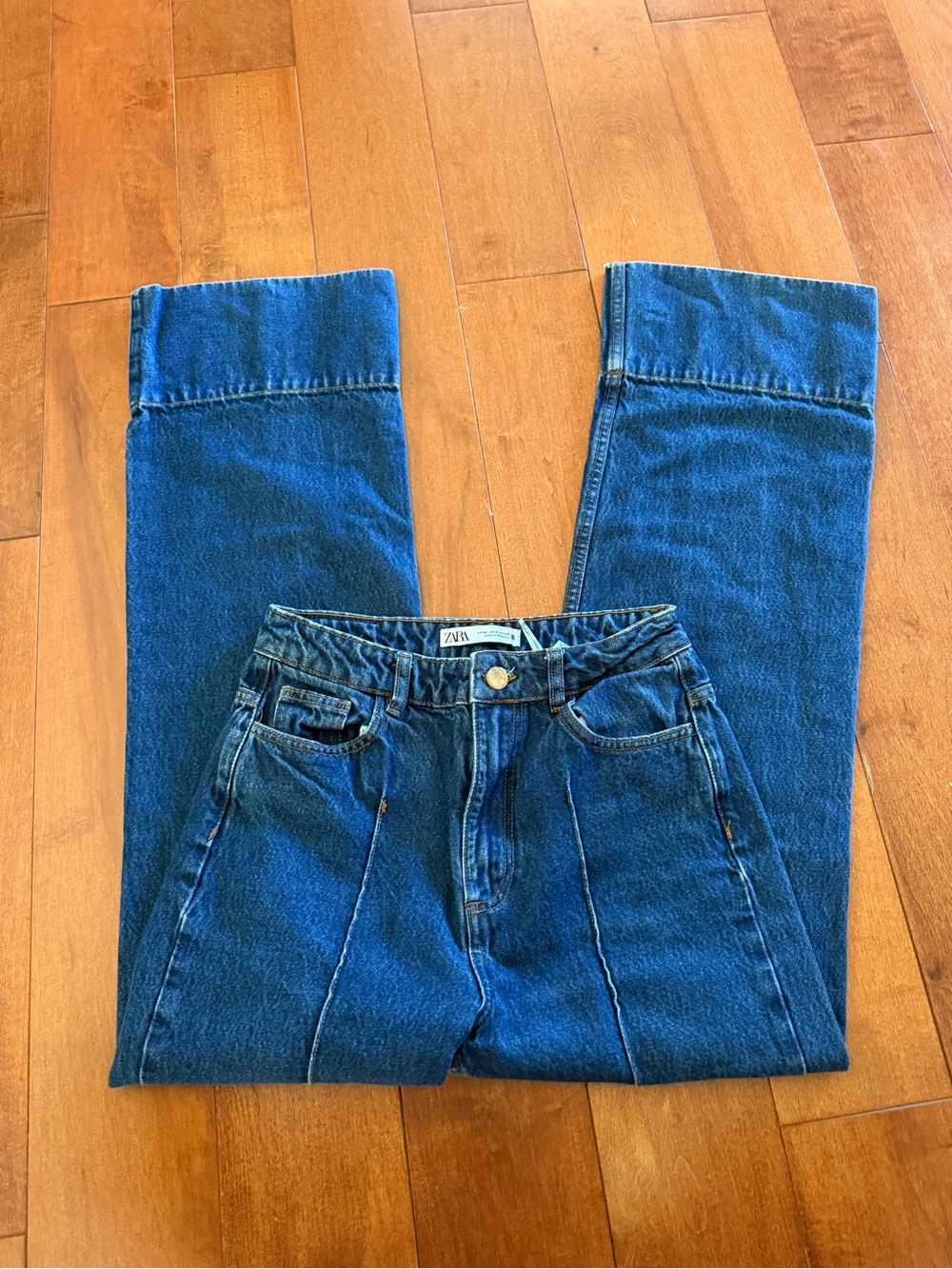 Zara Deep Blue Straight-Leg Jeans with Front Panel Seams sz 4